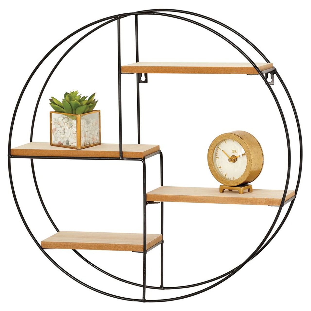 mDesign Round Wall Mount Display Storage Organizer, 4 Shelf, Black/Natural